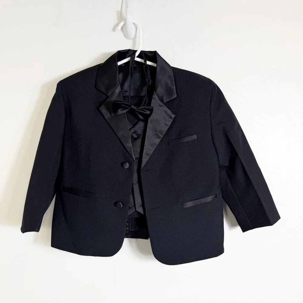 Tuxedo Suit Set Boys Size 3T Black Formal Jacket Vest Pants Bow Tie 3 Piece Set